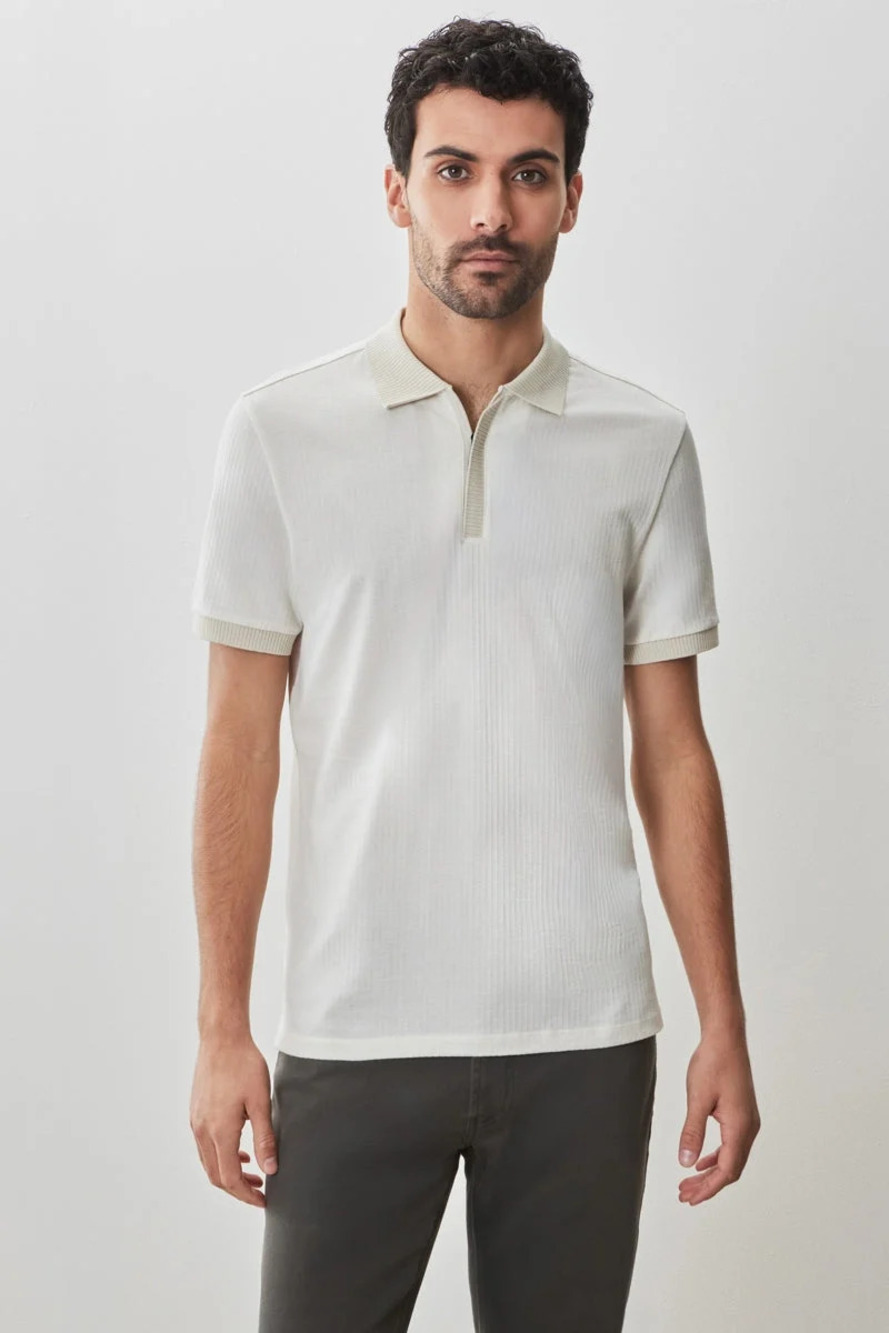Robert Barakett White Dobby Textured Knit Polo with Covered Placket/32614